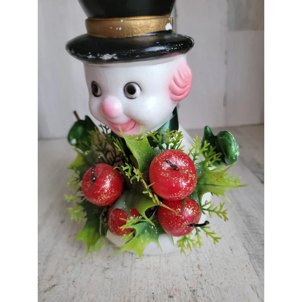 Vintage Florabelle snowman Flowers Blow Mold Xmas centerpiece Apple Home